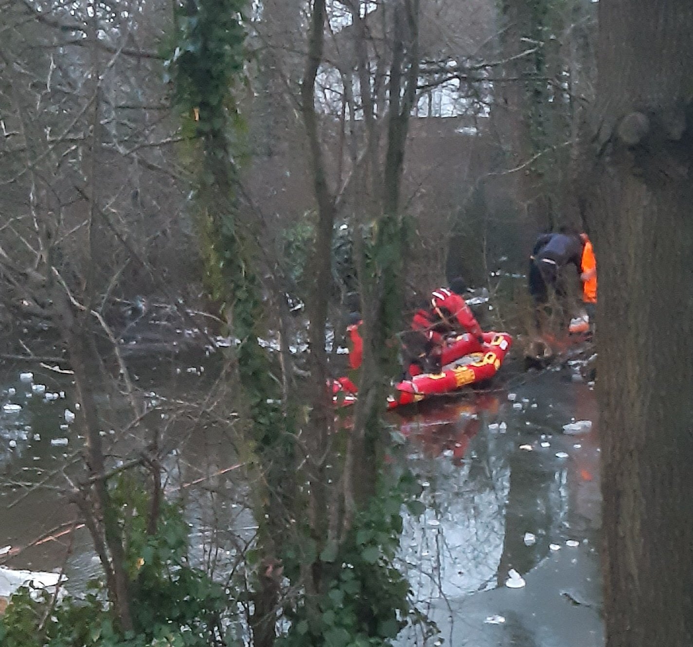 West Sussex Fire and Rescue Service rescued two teenagers from the middle of a frozen pond in East Grinstead Credit: Steve Buchanan-Lee