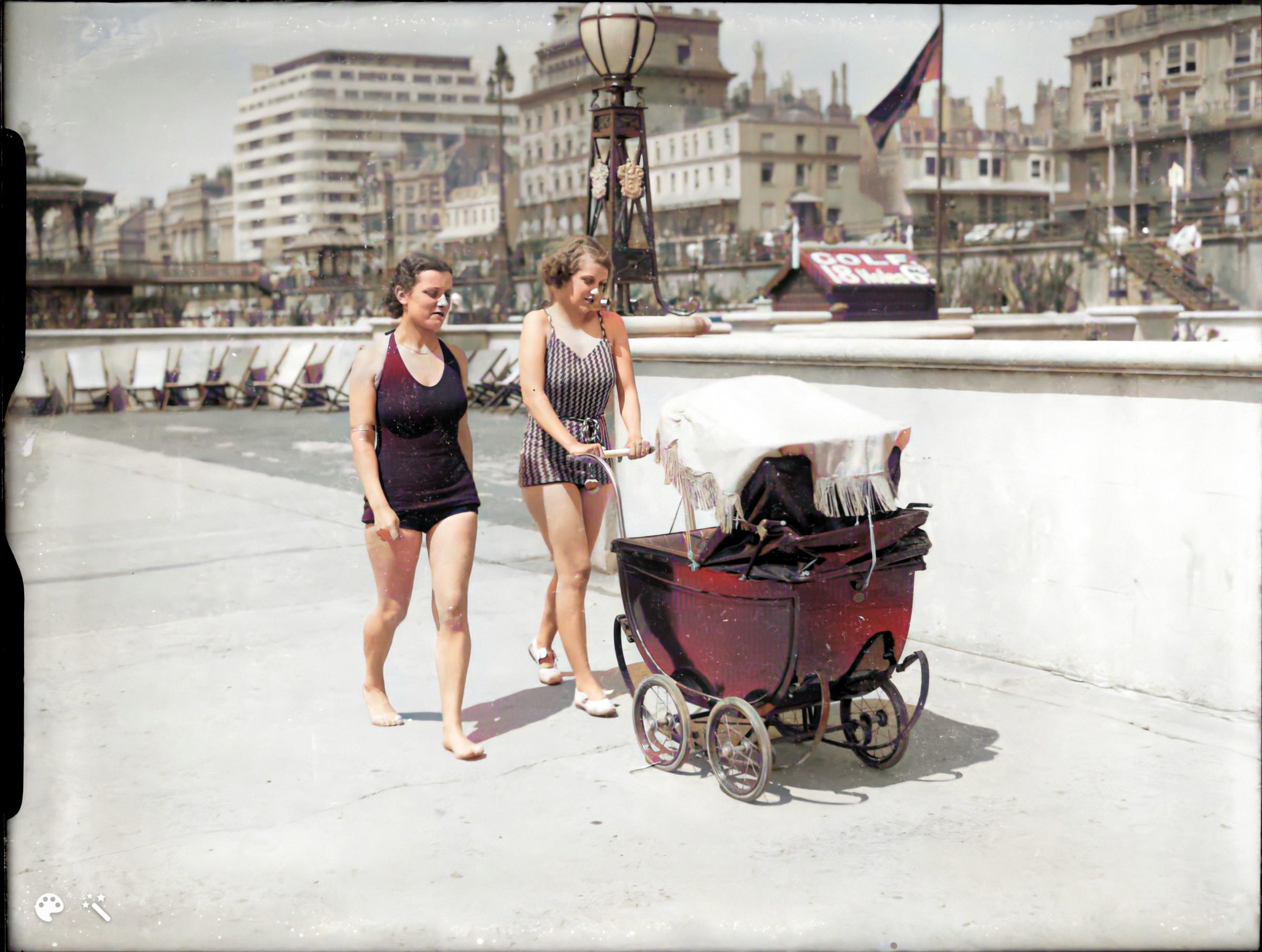 A stroll on sunny Brighton seafront, 1936