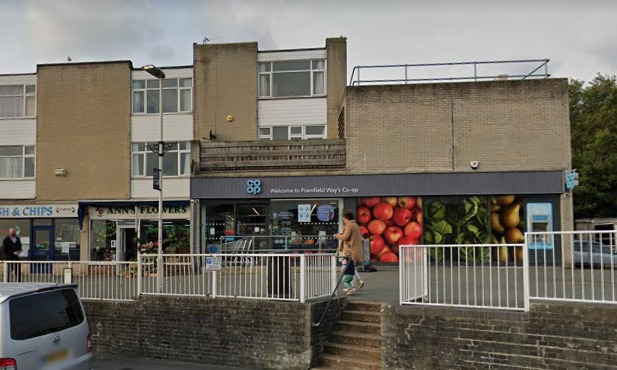 The masked robber in a distincitive purple Boston baseball cap robbed the Co-op store in Framfield Way, Eastbourne