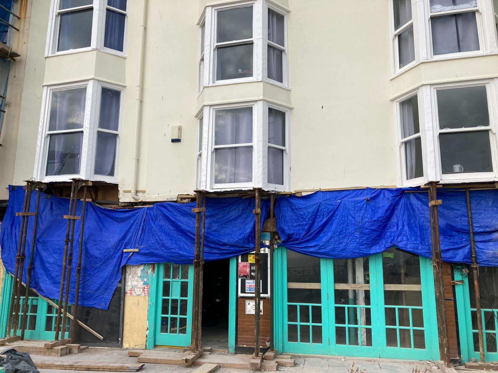 The exterior of Buddies in Brighton with refurbishment works under way
