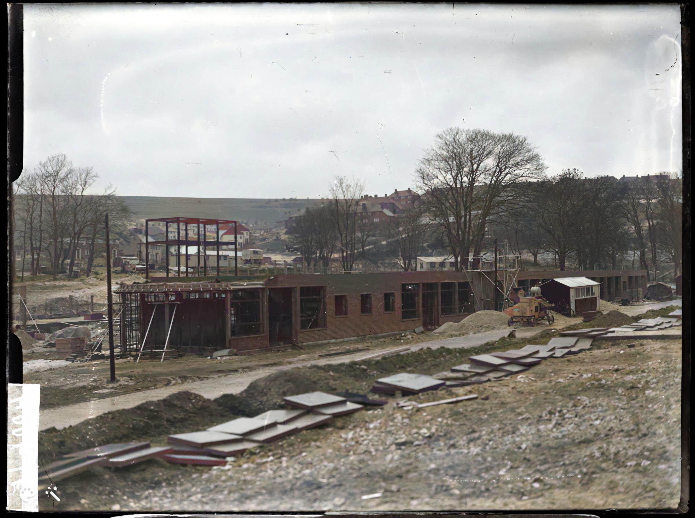 Bevendean School under construction, 1950