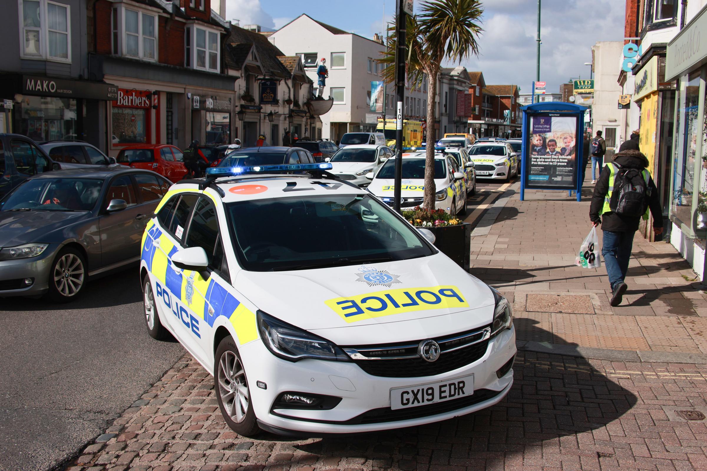 Police and paramedics were called over reports of a woman in distress in Shoreham High Street