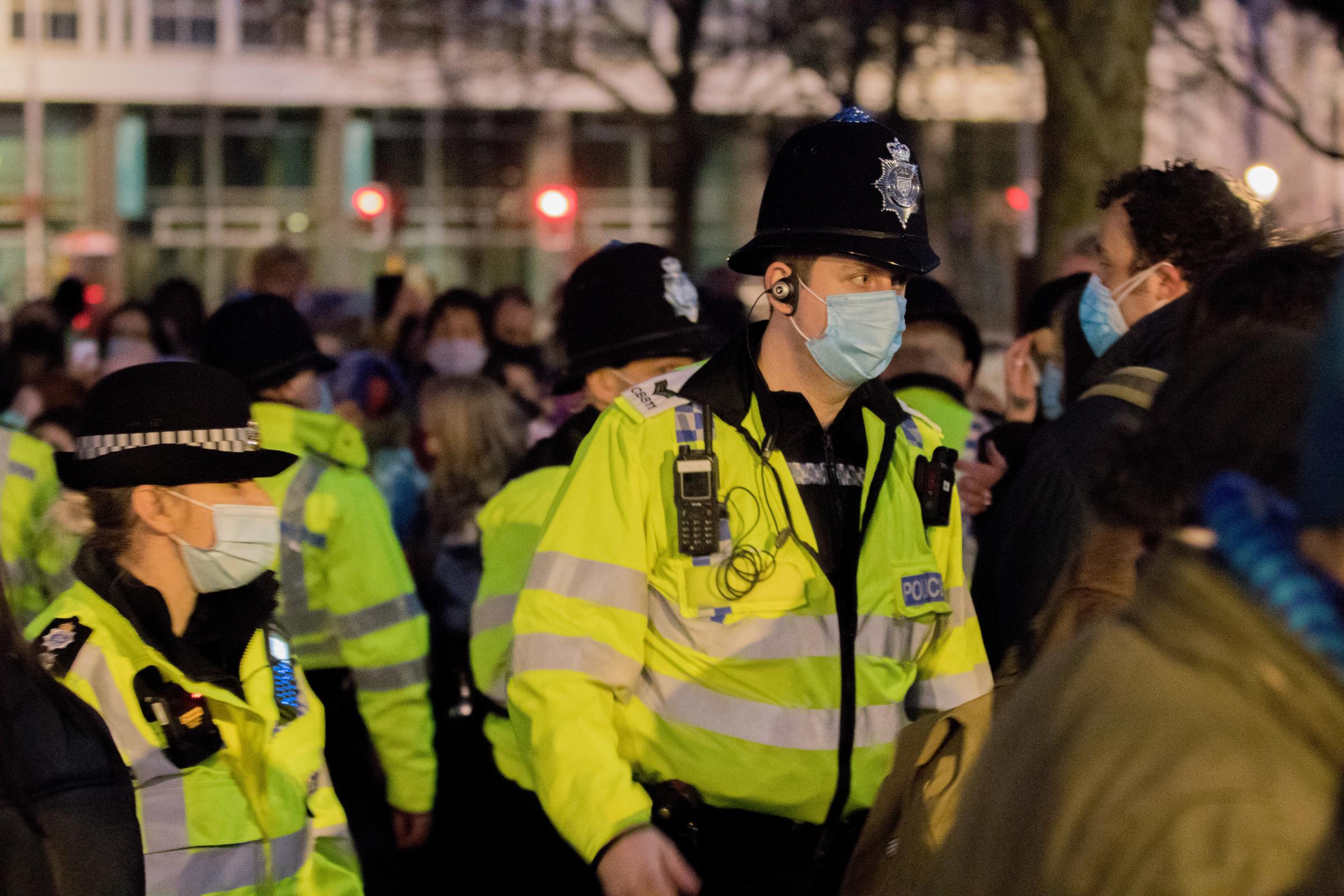 Images show the vigil held in Valley Gardens, Brighton, where police made one arrest and issued eight fines for people breaking coronavirus public health emergency rules not to attend gathings
