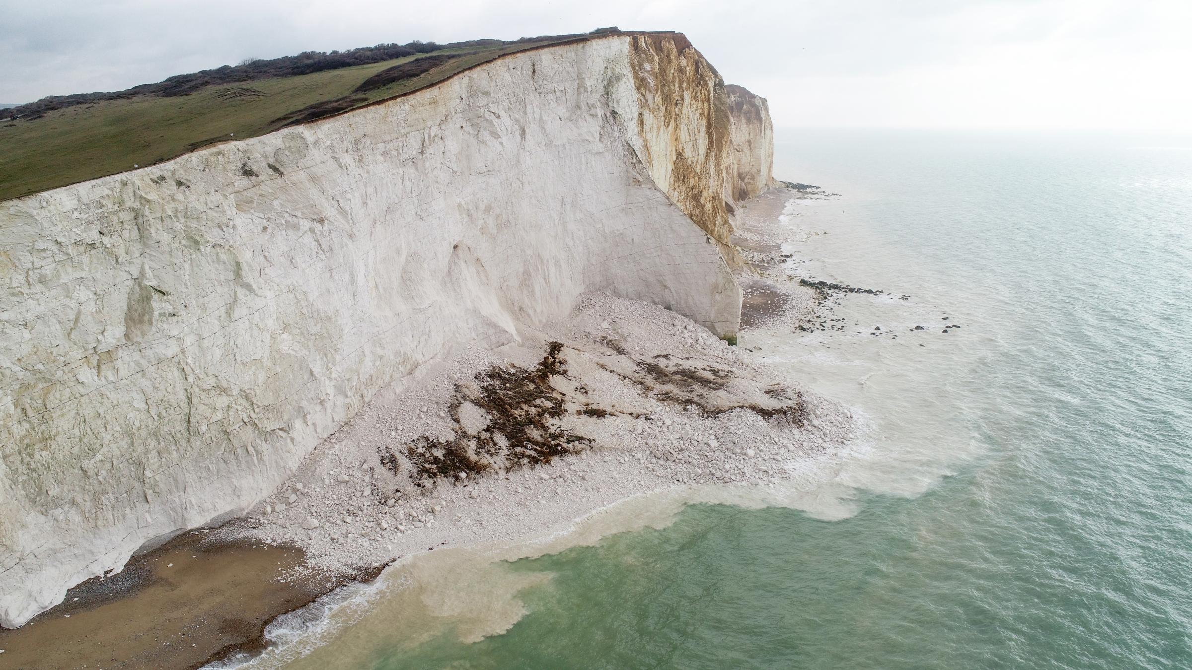 There was a large cliff fall at Seaford Head on March 15 Credit: Eddie Mitchell