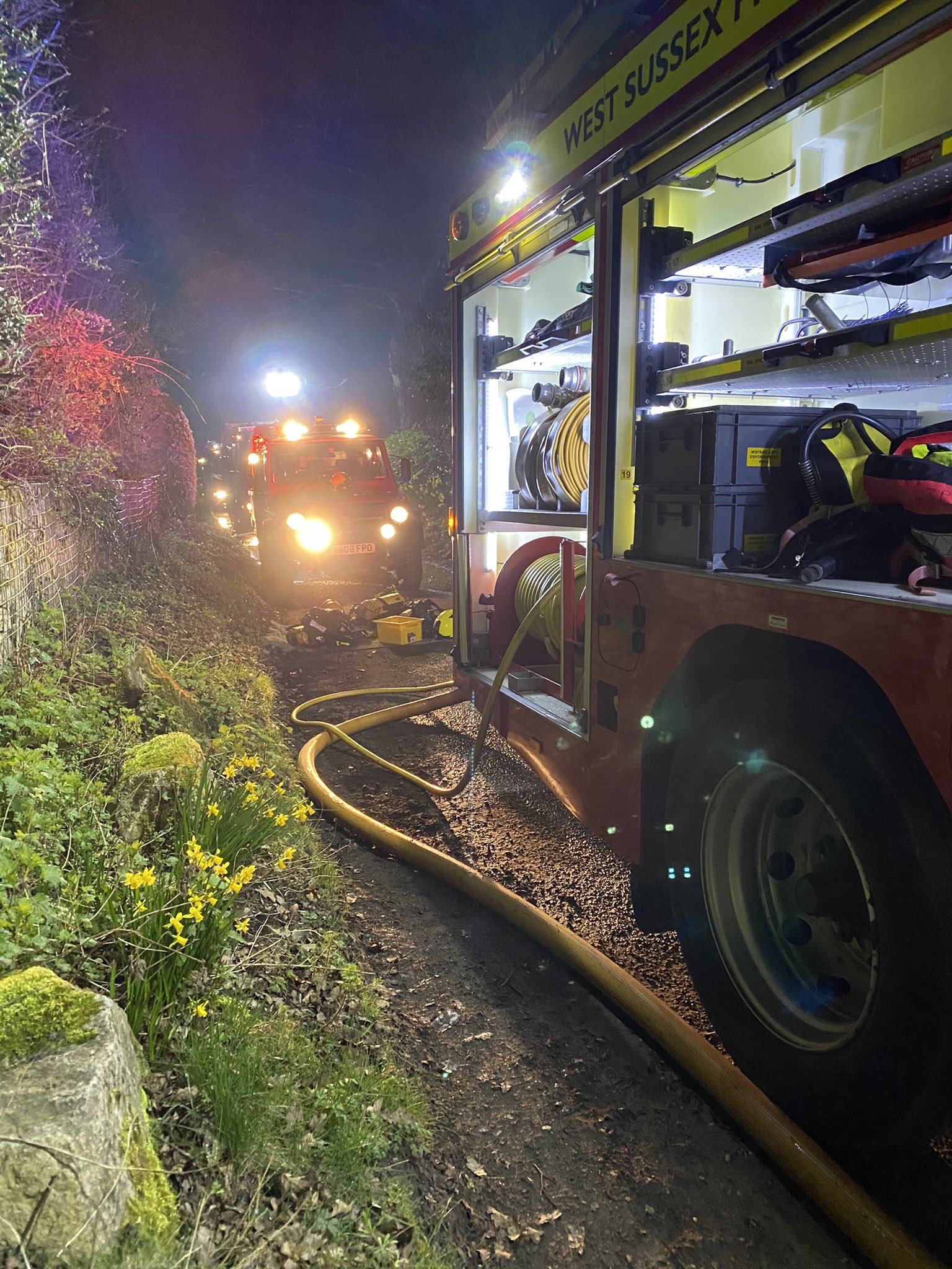 Firefighters worked through the night to battle a fire in Fyning Lane, Rogate Credit: Stn 43 Midhurst