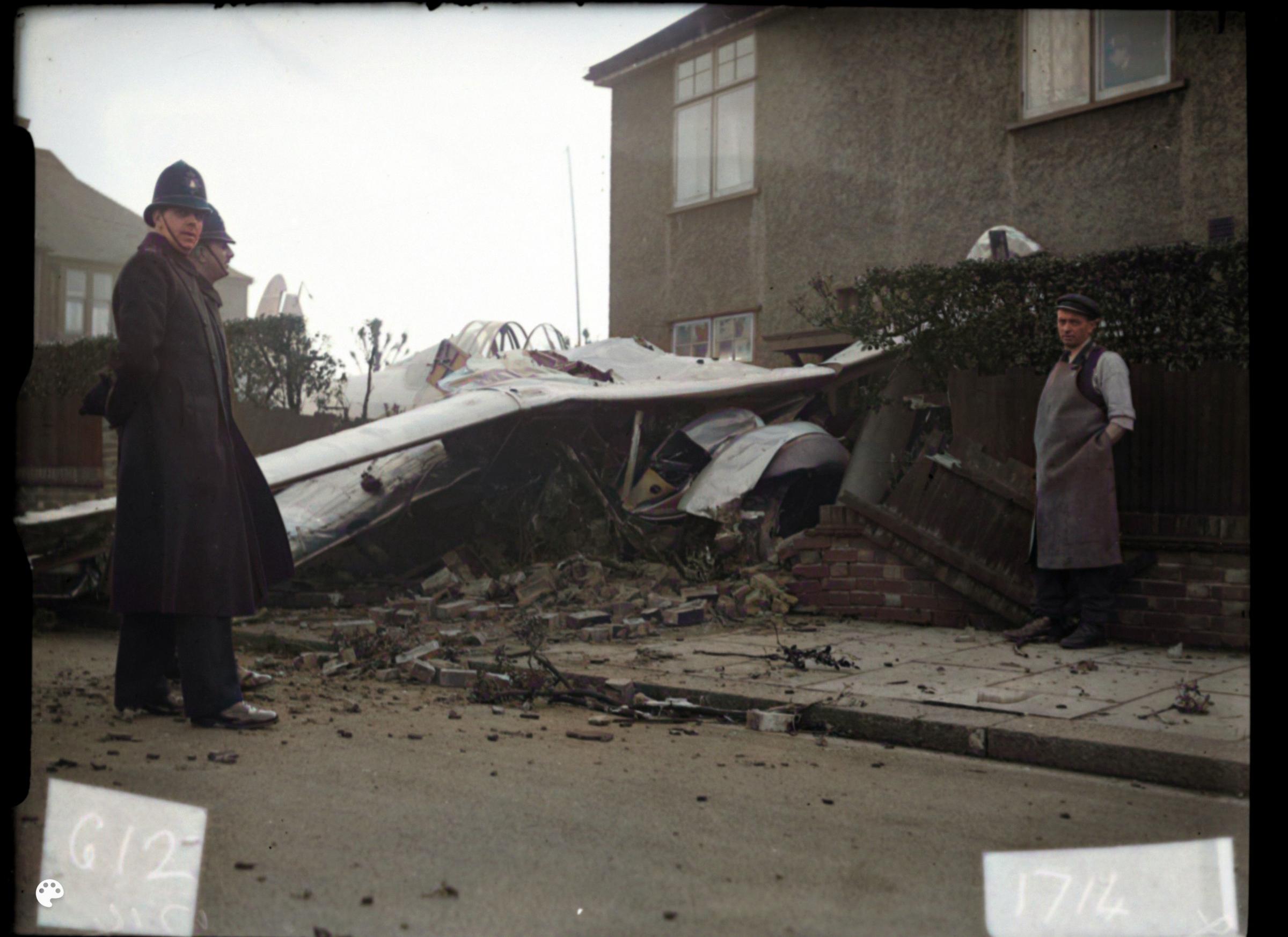 The scene after a plane crashed into house in Lyndhurst Road, Hove, in 1938