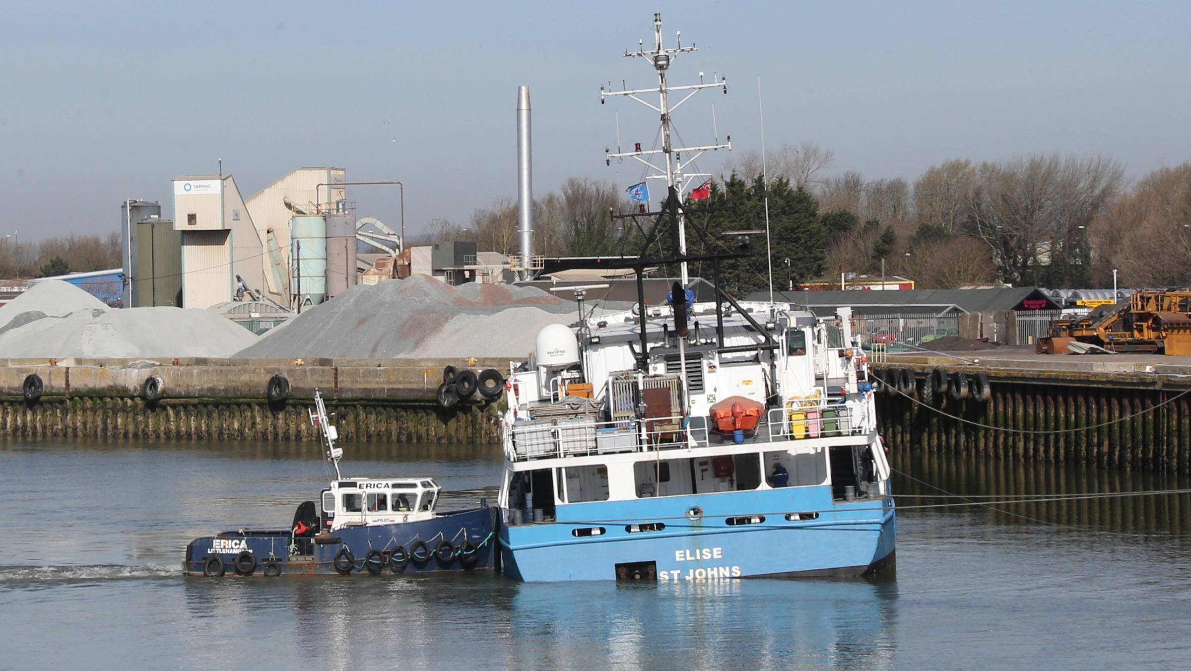 Littlehampton Harbour has provided an update on the cargo ship Elise which became stuck diagonally accross the River Arun yesterday morning, causing many people to make comparisons with the Suez Canal incident Credit: Eddie Mitchell