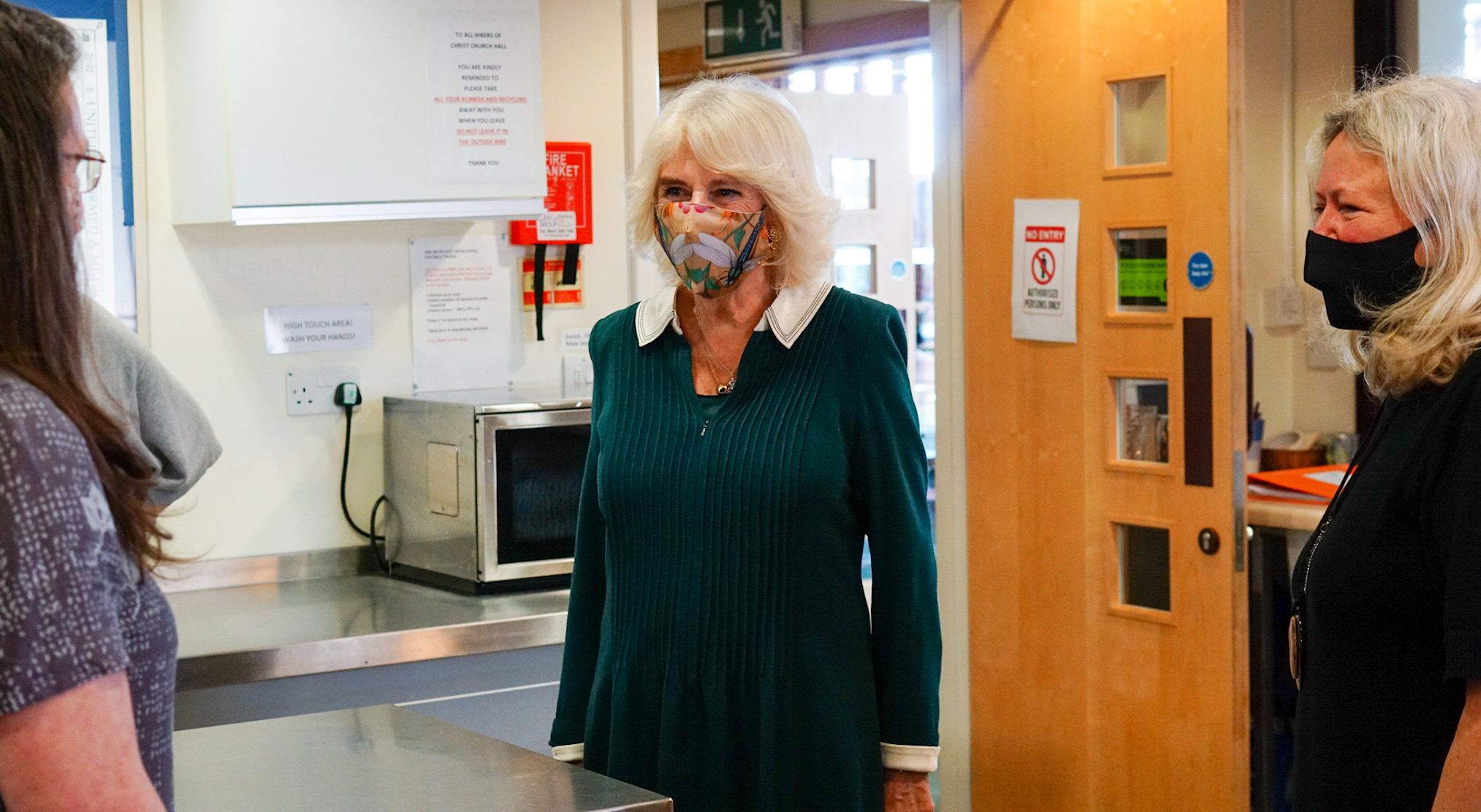 HRH The Duchess of Cornwall being shown food bags being packed ready for delivery to clients and joining Lewes Open Door volunteers in the kitchen as they prepare lunch Credit: Michelle Taylor