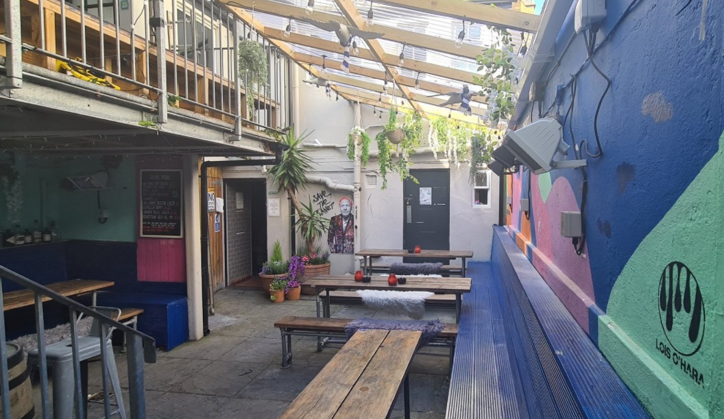 The beer garden at the Caxton Arms in Brighton, which landlord Brett Mendoza says he was told was not Covid compliant