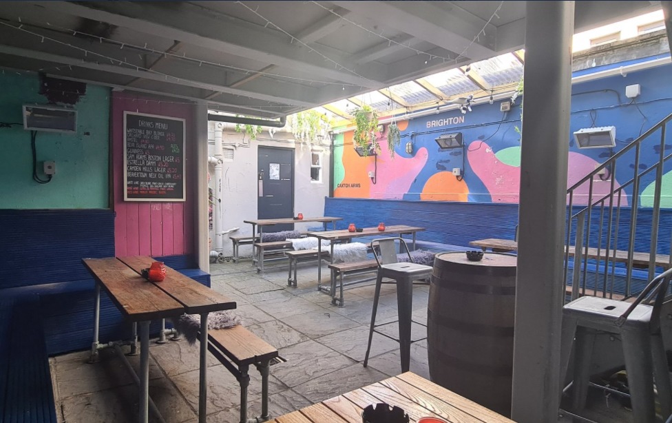 The beer garden at the Caxton Arms in Brighton, which landlord Brett Mendoza says he was told was not Covid compliant