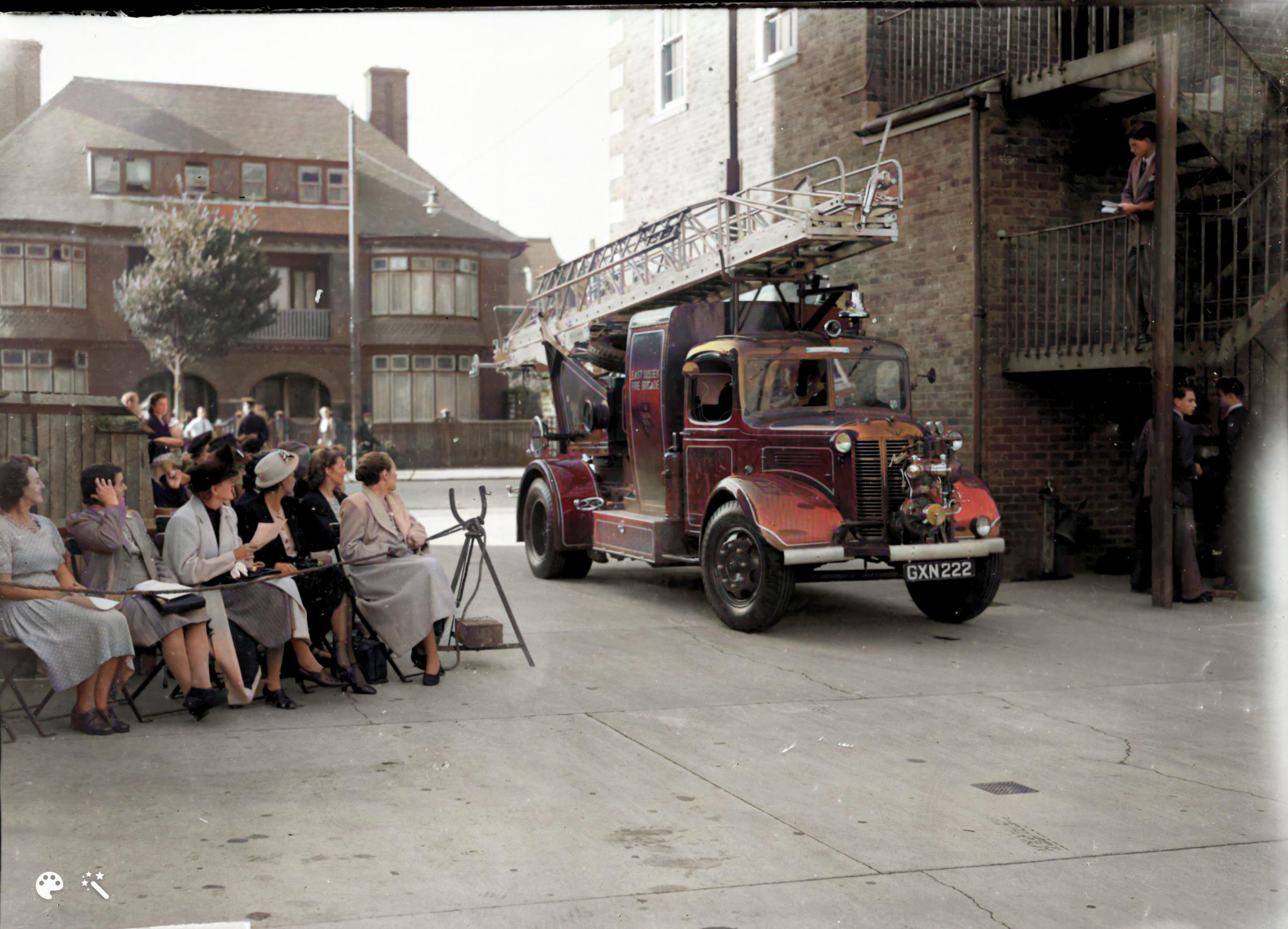 Admiring the fire engines at Hove Fire Station circa 1953