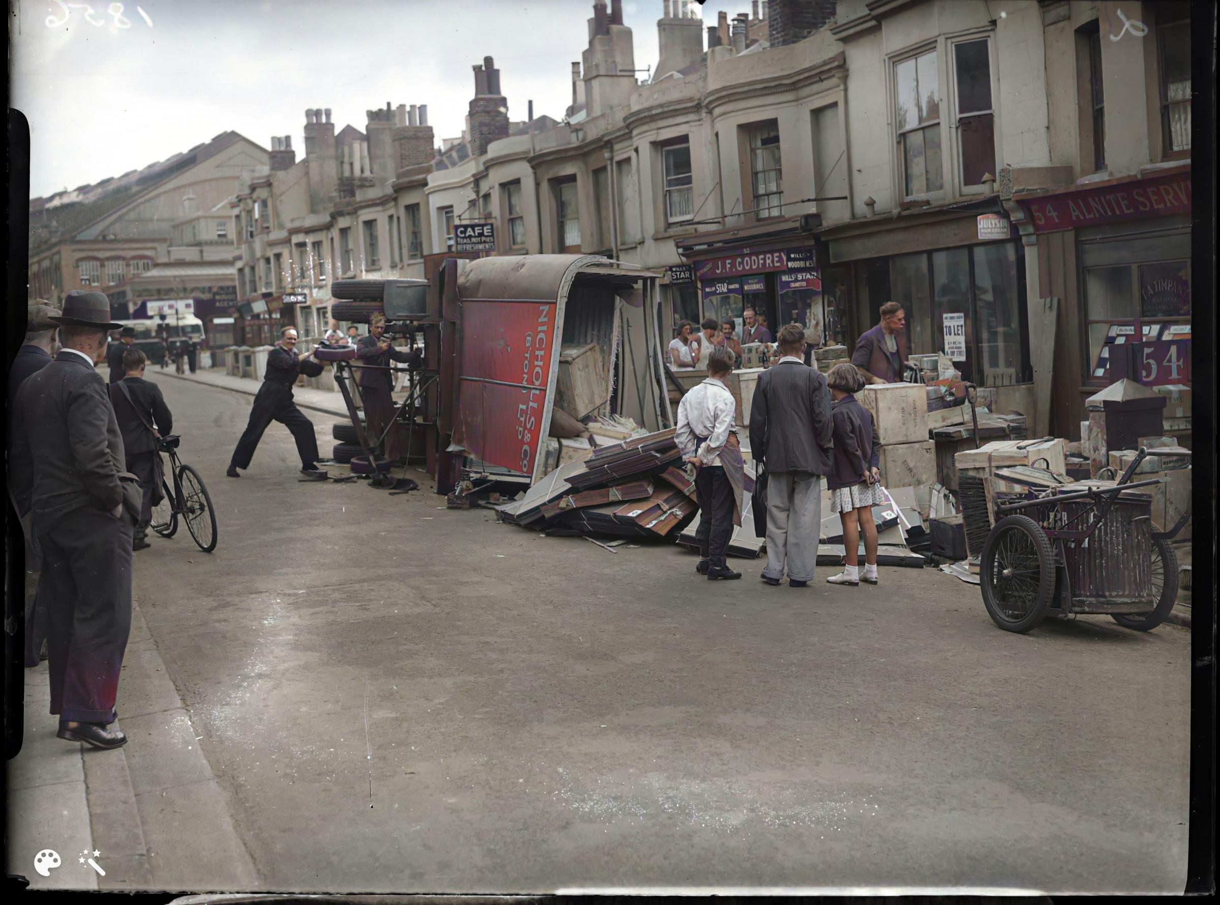 A calamity in Surrey Street, Brighton, circa 1948