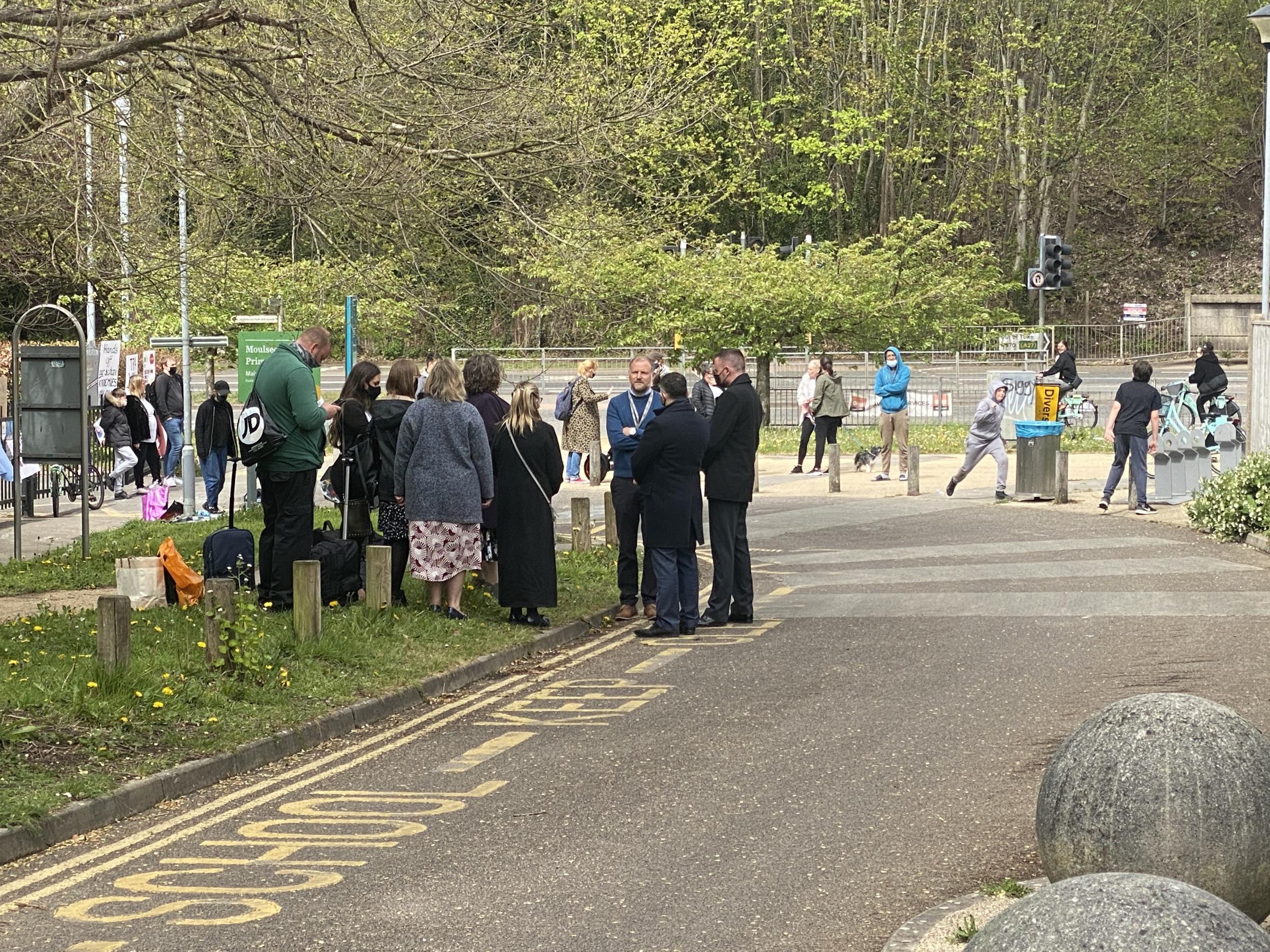 Parents and campaigners block the gates of Moulsecoomb Primary School