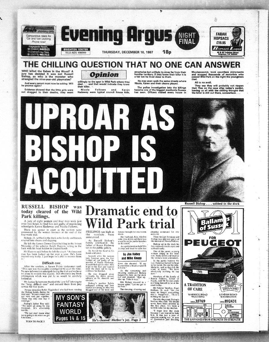 Uproar as Russell Bishop was acquitted of the Babes in the Wood murders in 1987