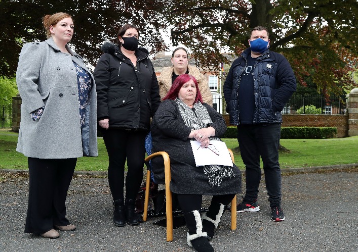 The families of Nicola Fellows and Karen Hadaway, including mum Michelle Hadaway (seated) spoke out after Jennifer Johnson was found guilty of perjury and perverting the course of justice