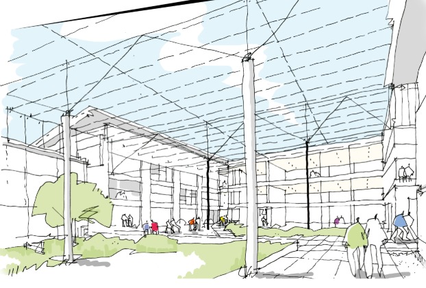 How the innovative covered courtyard at East Sussex Colleges campus at Eastbourne may look