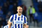Dan Burn of Brighton celebrates scoring the winner during the Premier League match between Brighton and Hove Albion and Manchester City at the American Express Stadium  , Brighton , UK - 18th May 2021 - Credit Simon Dack.