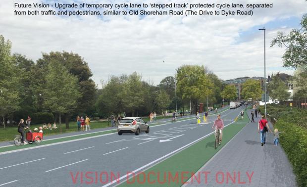 The Argus: What a permanent cycle lane could look like on Old Shoreham Road