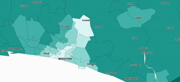 The Argus: Map showing the Percentage of vaccinated adults who have received both doses