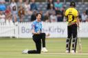 George Garton celebrates a wicket for Sussex Sharks in the recent win over Gloucestershire at Bristol in the Vitality Blast