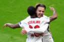 England's Raheem Sterling (left) celebrates scoring their side's first goal of the game with Jack Grealish during the UEFA Euro 2020 Group D match at Wembley Stadium, London. Picture date: Tuesday June 22, 2021..