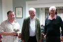 Lord Richard Newton in the middle, having presented a cup to David Gritt on the left and Dave Franklin on the right