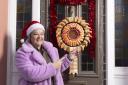 Artist Yvette Driver created her own 'supersized' king prawn ring to decorate her front door for the festive season