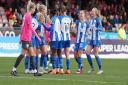 Albion players celebrate Brianna Visalli's opening goal