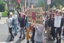 Students protesting against redundancies at the University of Brighton