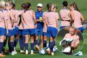 England players including Katie Robinson (inset) prepare for the World Cup
