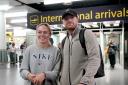 Hannah Dolman and Dominic Doggett arrive on a flight from Rhodes in Greece into Gatwick Airport