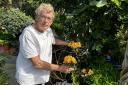 Geoff shows off the Indian Summer blooms