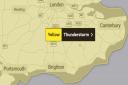 A yellow weather warning for thunderstorms is in place for Sussex