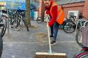 Council leader Bella Sankey sweeping up