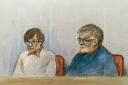 Court artist sketch by Elizabeth Cook of Margaret Morgan and Allen Morgan appearing at Luton Crown Court, where they are charged with conspiracy to murder in connection with the death of Carol Morgan in 1981