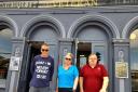 Dale Hillier, Fiona Gwinnett and veteran Wayne Wright, outside The Veteran bar and hotel for homeless veterans in Ryde.