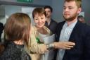 Caroline Lucas of the Green Party celebrates victory in Brighton Pavilion with family and friends at the counts.  Picture: Simon Dack