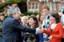 WARM WELCOME: Gordon Brown is greeted by students at BHASVIC this morning