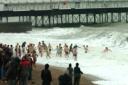 high winds and waves greeted swimmers on brighton beach this moring