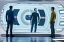 Spock (Zachary Quinto), Harrison (Benedict Cumberbatch) and Kirk (Chris Pine) deliver exposition between explosions...