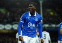 Amadou Onana celebrates Everton's goal against Crystal Palace on Monday