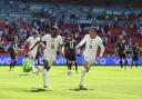 Raheem Sterling celebrates after scoring the winner for England against Croatia