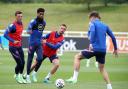 Brighton defender Ben White, left of picture, has impressed while training with England at Euro 2020