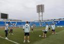 Brighton's Robert Sanchez, left of picture, trains with Spain in St Petersburg during Euro 2020