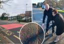 Both schools and councillors in the area are calling for a clearer crossing - right is Cllr. Nick Lewry and Cllr. Dawn Barnett, inset shows remnants of old crossing