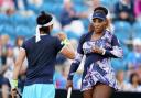 Ons Jabeur, left, and Serena Williams during their ladies doubles match against Shuko Aoyama and Chan Hao-ching on day five of the Rothesay International Eastbourne at Devonshire Park