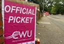 BT and Openreach workers picketed outside a Openreach site in Withdean