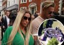 Katie Price with fiancé Carl Woods and the 'Mucky Mansion: credit - PA