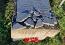 The war memorial, dedicated to personnel at the former airfield, was smashed into pieces by vandals