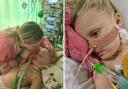 Eva Page has been in hospital for two weeks with strep A. Pictured left is her mother Sarah Page